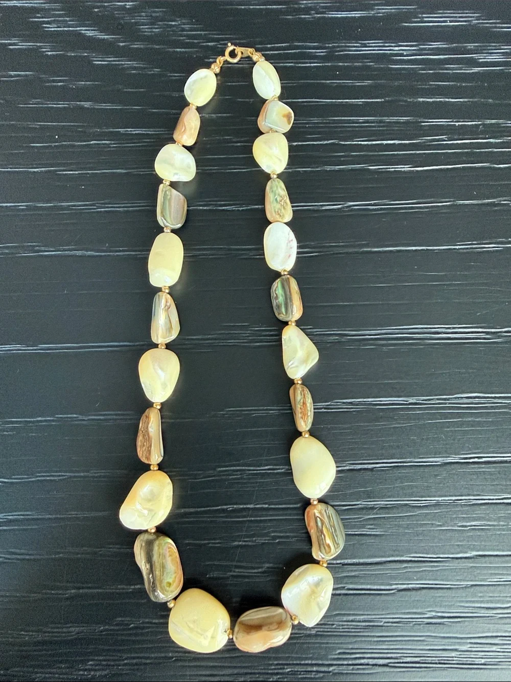 Natural Gemstone & Mother of Pearl Bead Necklace in Cream and Brown